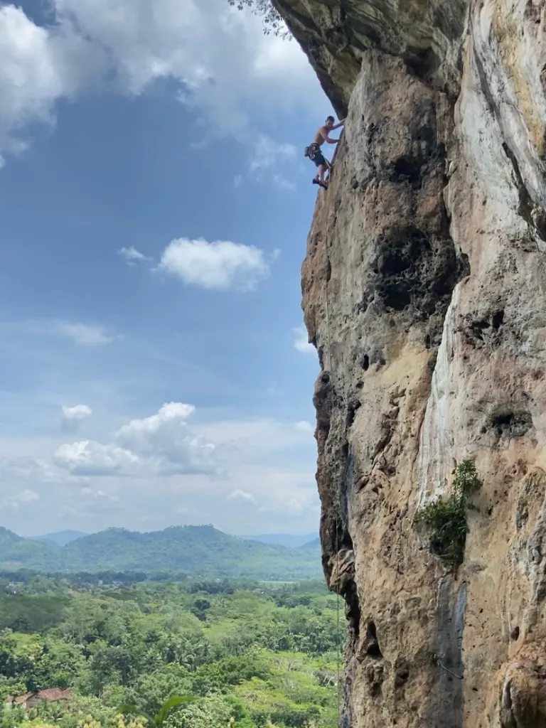 Pemanjat Pinus Vertical Climbing Club di tebing alam